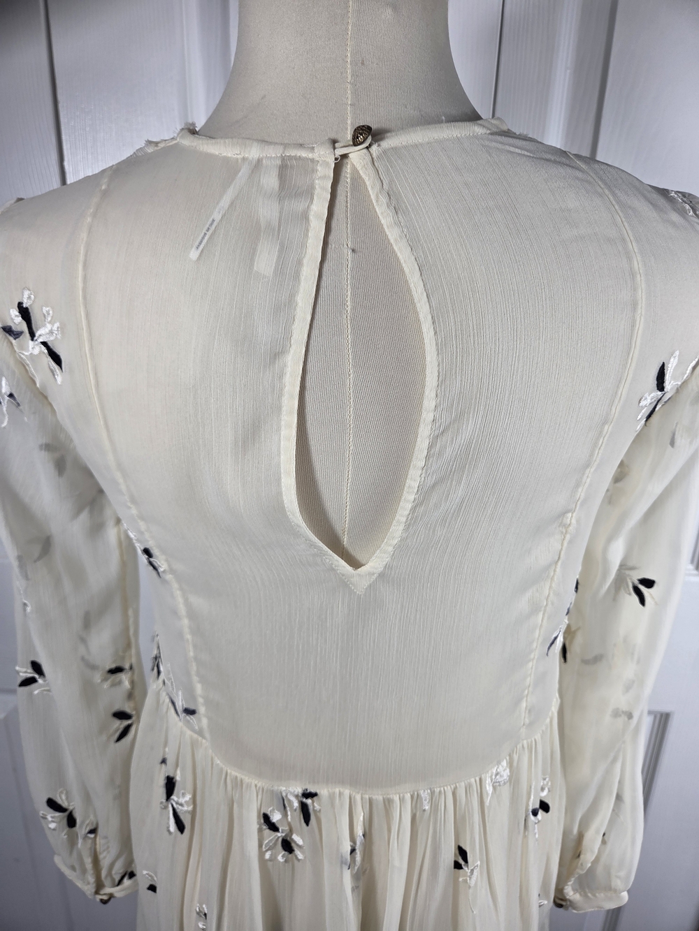 Anthropologie Feather Bone Cream Embroidered Boho Mini Dress 4 - Picture 7 of 14